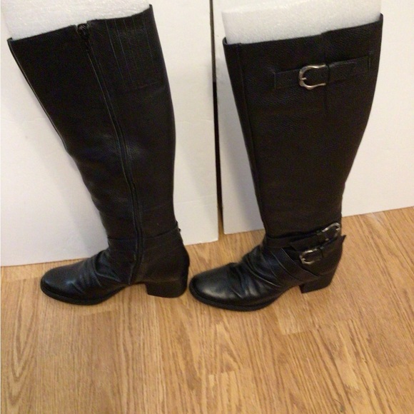 Matisse Faulkner Black Leather Knee High Buckle Riding Boots 7.5 Classic Preppy - Picture 6 of 9
